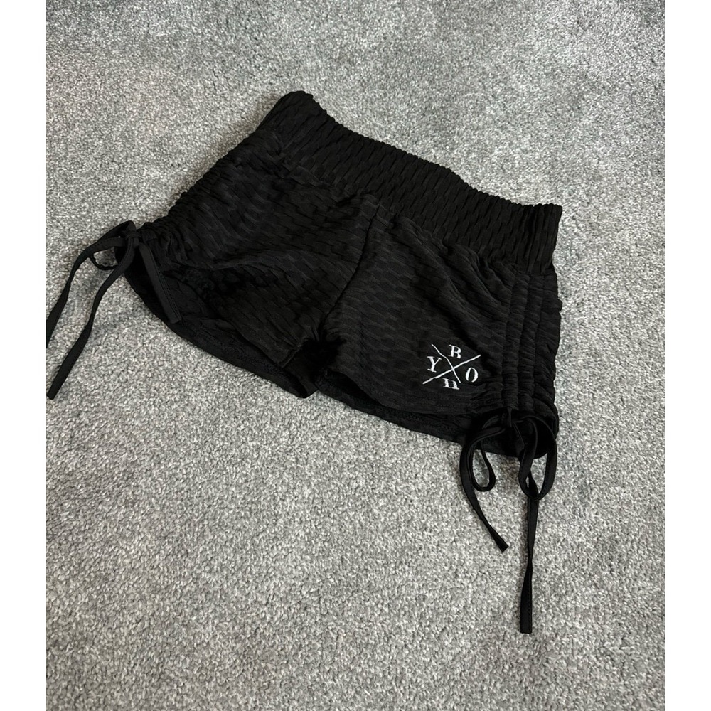 Ryderwear Womens Black Waffle Print Athletic Gym Shorts Scrunch Butt Size M